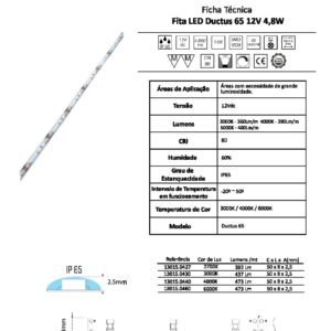FITA DE LED 4,8W/MT 3000K 12V IP65 DUCTUS65